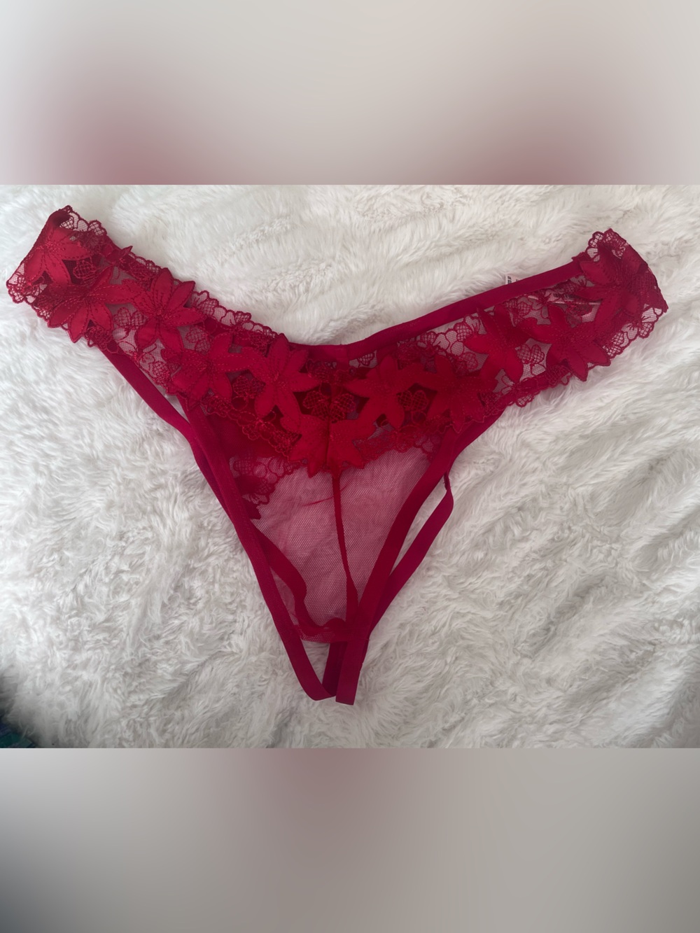 Victoria's Secret Crimson Lace Floral Thong